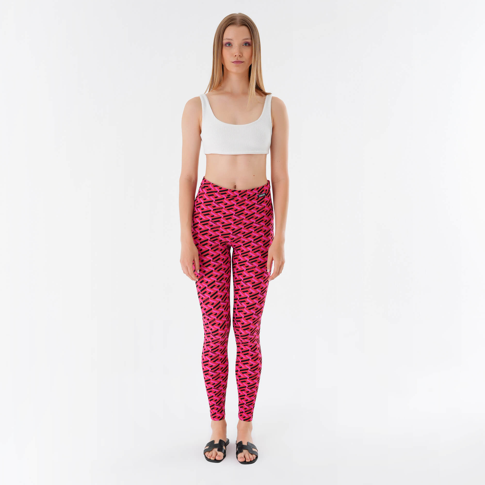  Versace- Red & Pink  Logo Patterned Leggings IT42